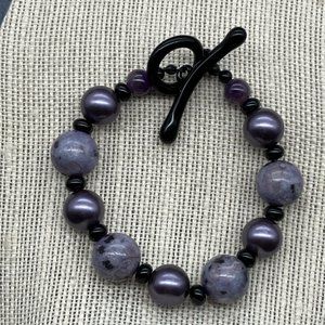 Toggle Bracelet Purple Black Marbled Pearl Chunky Soft Girl Retro BoHo